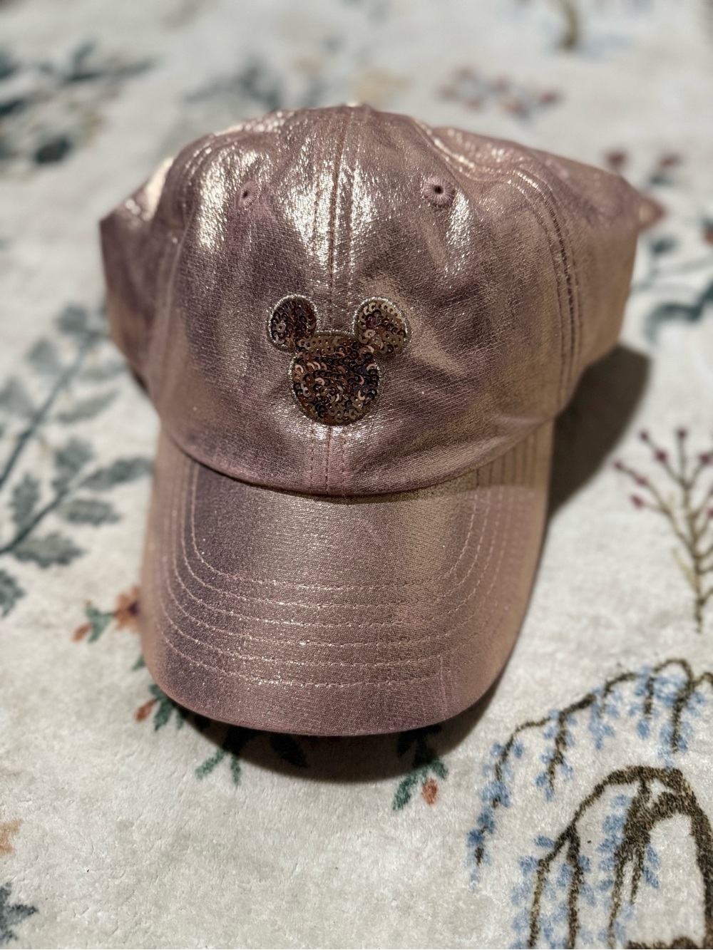 Disney Parks Briar Rose Gold Shimmer Mickey Mouse Hat with Sequin Mickey Head